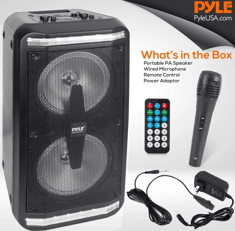 Portable Bluetooth Speaker & Karaoke Speaker System with Wired Mic, Built-in LED Party Lights, MP3/USB, FM Radio (6.5’’ Subwoofers, 500 Watt MAX)