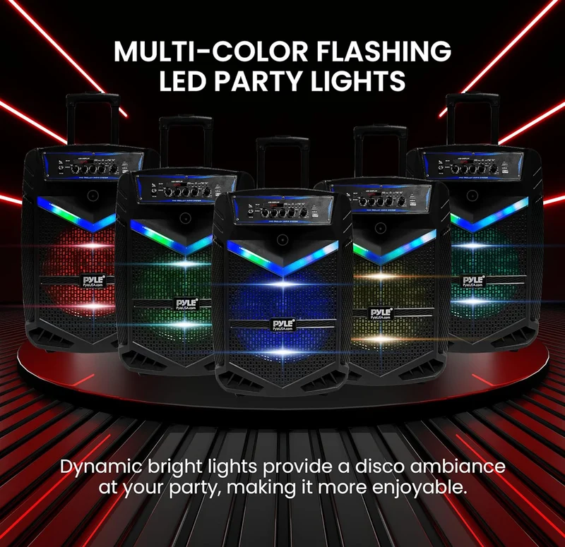 Rechargeable Portable Bluetooth 800W Outdoor Bluetooth Speaker PA System w/ 12” Subwoofer 1” Tweeter, Recording Function, Mic In Party Lights USB/SD Radio