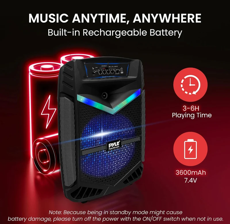 Rechargeable Portable Bluetooth 800W Outdoor Bluetooth Speaker PA System w/ 12” Subwoofer 1” Tweeter, Recording Function, Mic In Party Lights USB/SD Radio
