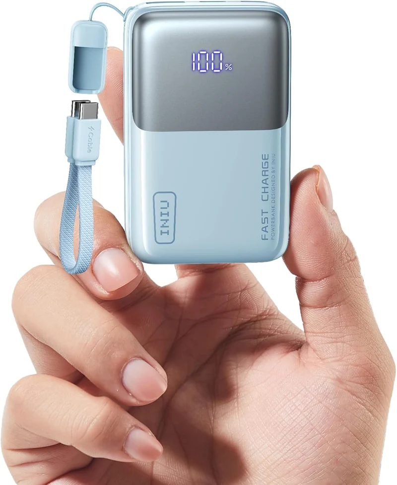 Mini Portable Charger Power Bank USB C Battery Pack with Cable 10000mAh 45W Ultra - (L Blue))