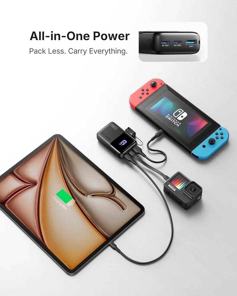 Mini Portable Charger Power Bank USB C Battery Pack with Cable 10000mAh 45W Ultra - (Black))