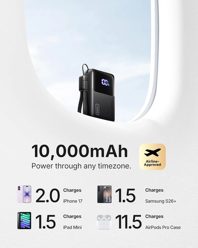 Mini Portable Charger Power Bank USB C Battery Pack with Cable 10000mAh 45W Ultra - (Black))