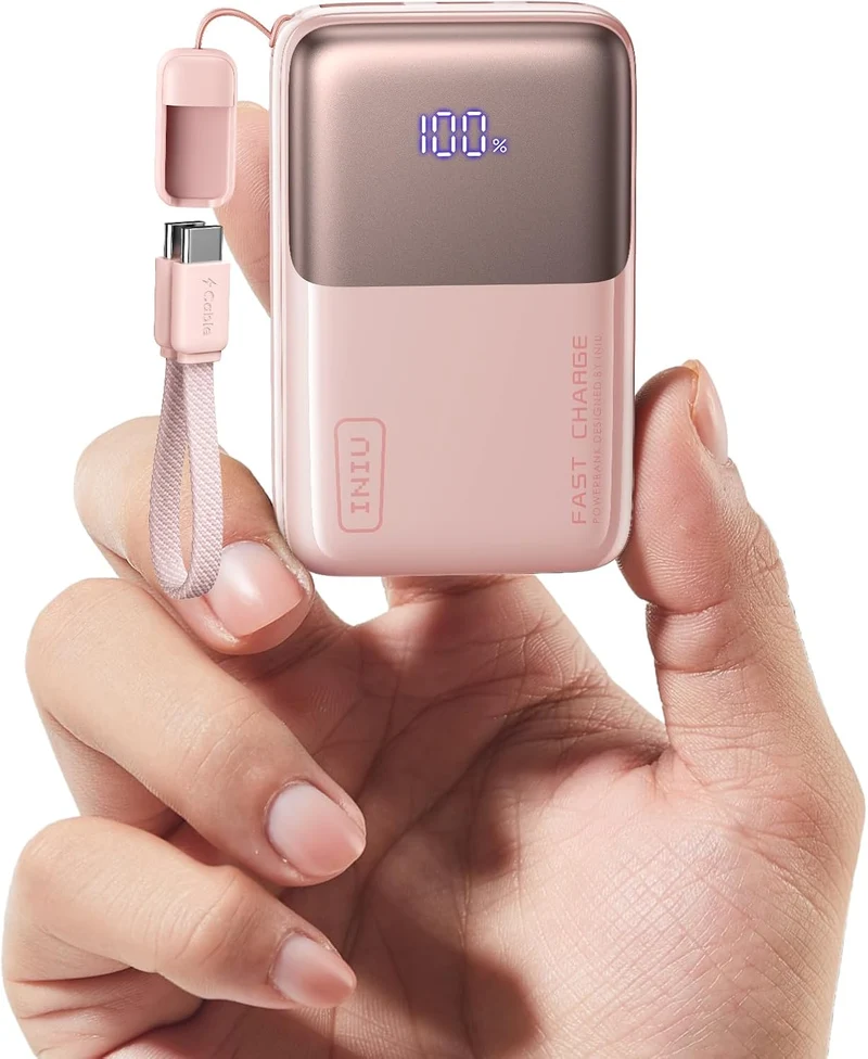 Mini Portable Charger Power Bank USB C Battery Pack with Cable 10000mAh 45W Ultra - (L Pink))