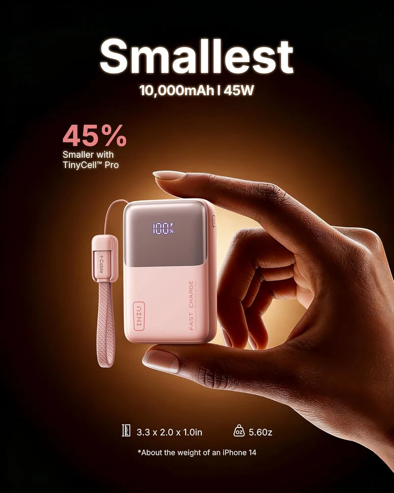 Mini Portable Charger Power Bank USB C Battery Pack with Cable 10000mAh 45W Ultra - (L Pink))