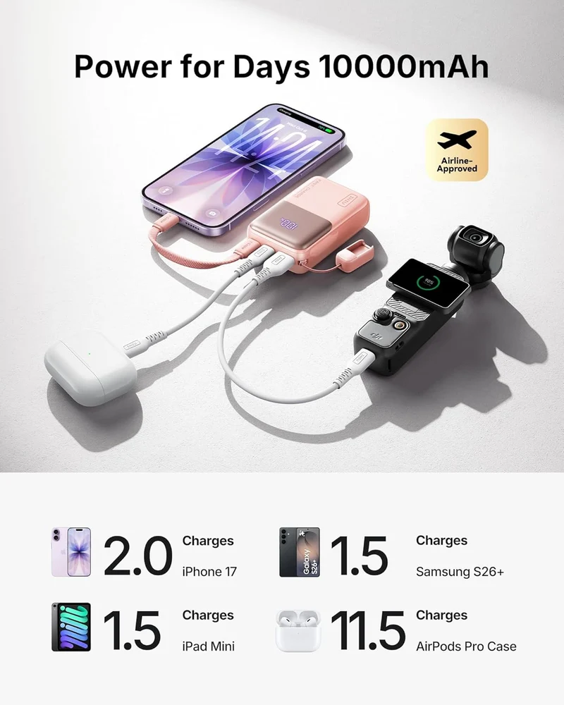 Mini Portable Charger Power Bank USB C Battery Pack with Cable 10000mAh 45W Ultra - (L Pink))