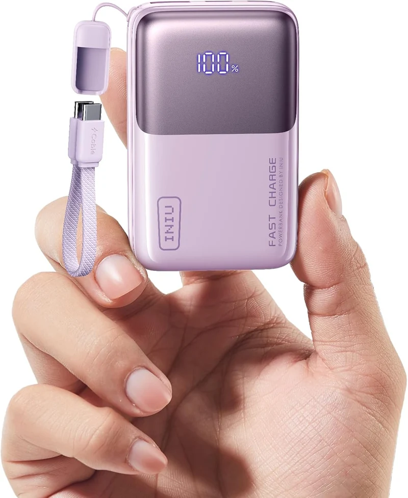 INIU 10000mAh 45W Ultra Mini Portable Charger Power Bank with Cable - (Light Purple)