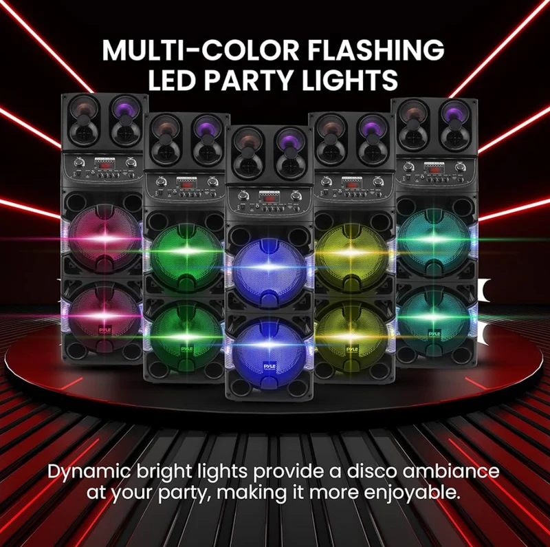 Portable Bluetooth 600W Dual 10” Rechargeable Indoor/Outdoor BT Karaoke Audio System -LED Display, FM/AUX/MP3/USB/SD, 1/4" in, Handle, Wheels -Wireless Mic, Remote Control
