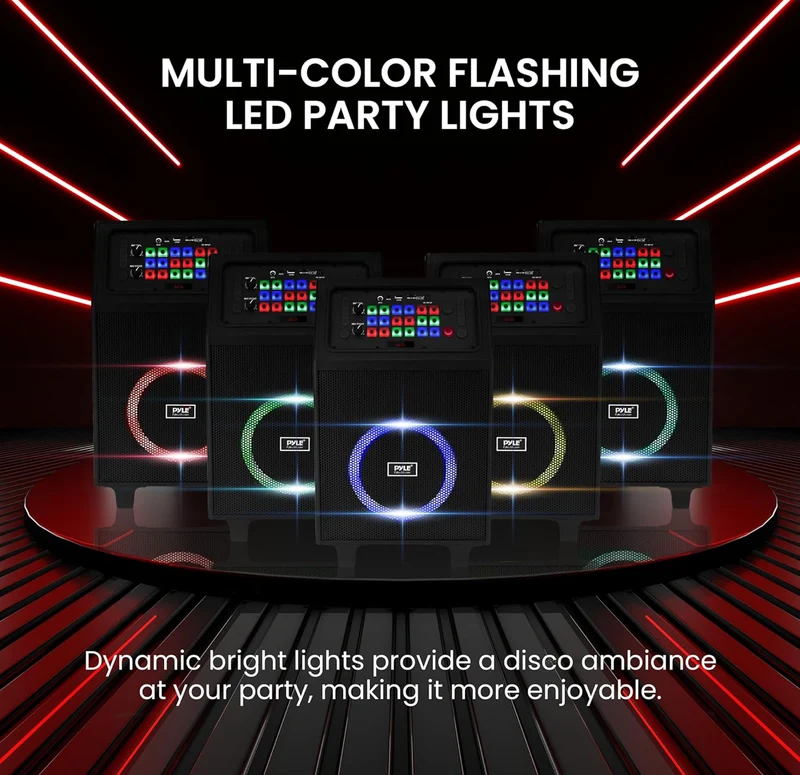 Portable Karaoke PA Speaker System - 600W 8” Rechargeable TWS, Party Lights, LED Display, FM/AUX/MP3/USB/SD, Wheels - Wireless Mic, Remote Control, Tablet Holder Included