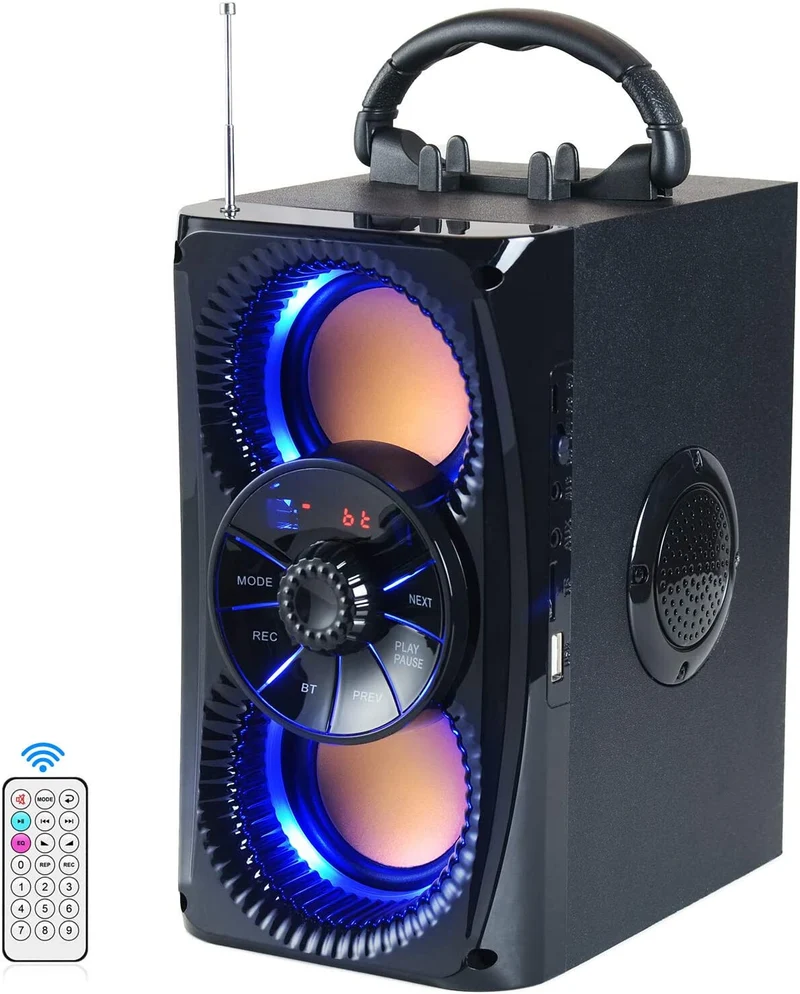 Bluetooth Speaker, Portable Wireless Speakers with Lights 2 Subwoofer FM I NEW