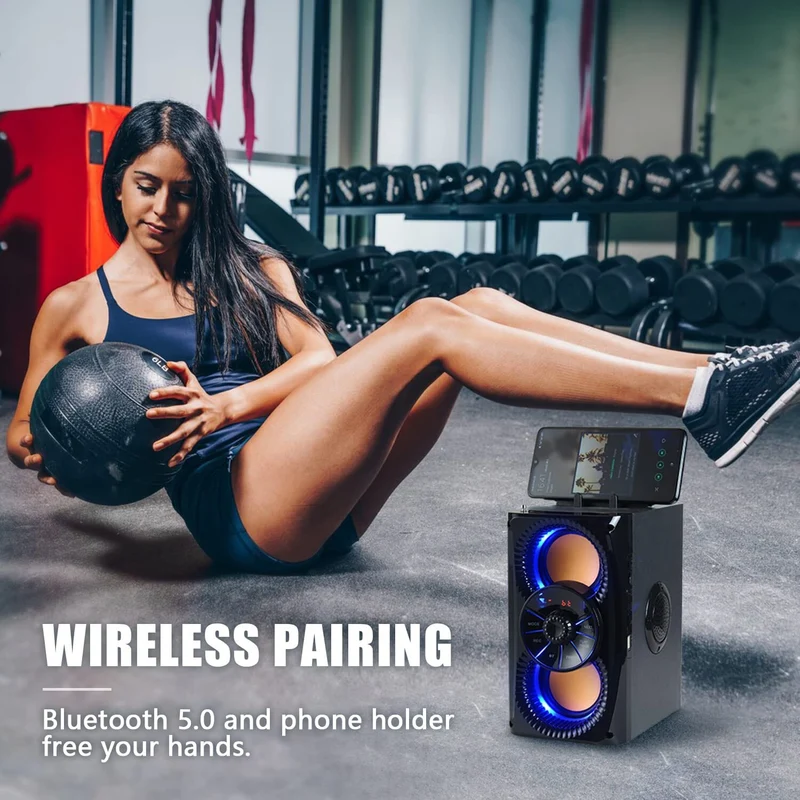 Bluetooth Speaker, Portable Wireless Speakers with Lights 2 Subwoofer FM I NEW