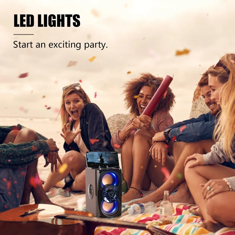 Bluetooth Speaker, Portable Wireless Speakers with Lights 2 Subwoofer FM I NEW