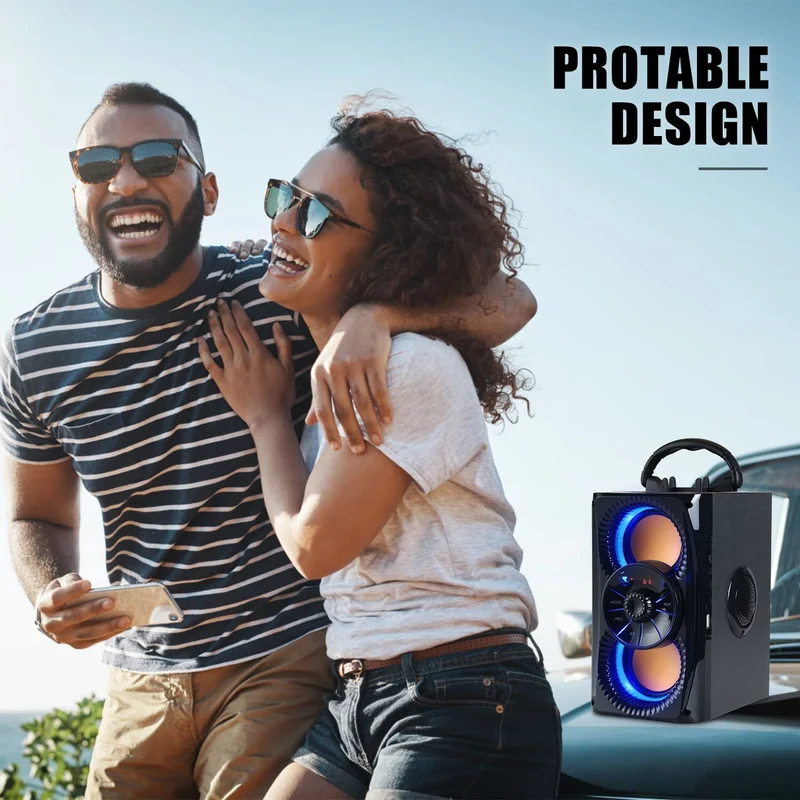 Bluetooth Speaker, Portable Wireless Speakers with Lights 2 Subwoofer FM I NEW