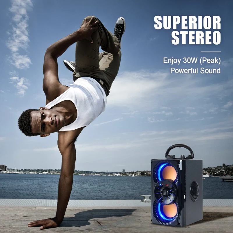 Bluetooth Speaker, Portable Wireless Speakers with Lights 2 Subwoofer FM I NEW