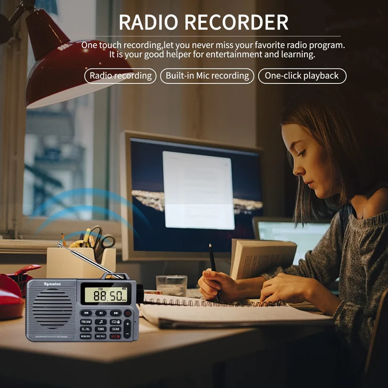 Portable AM/FM Radio, Small Pocket Radio with Bluetooth, Bass Speaker, Micro SD