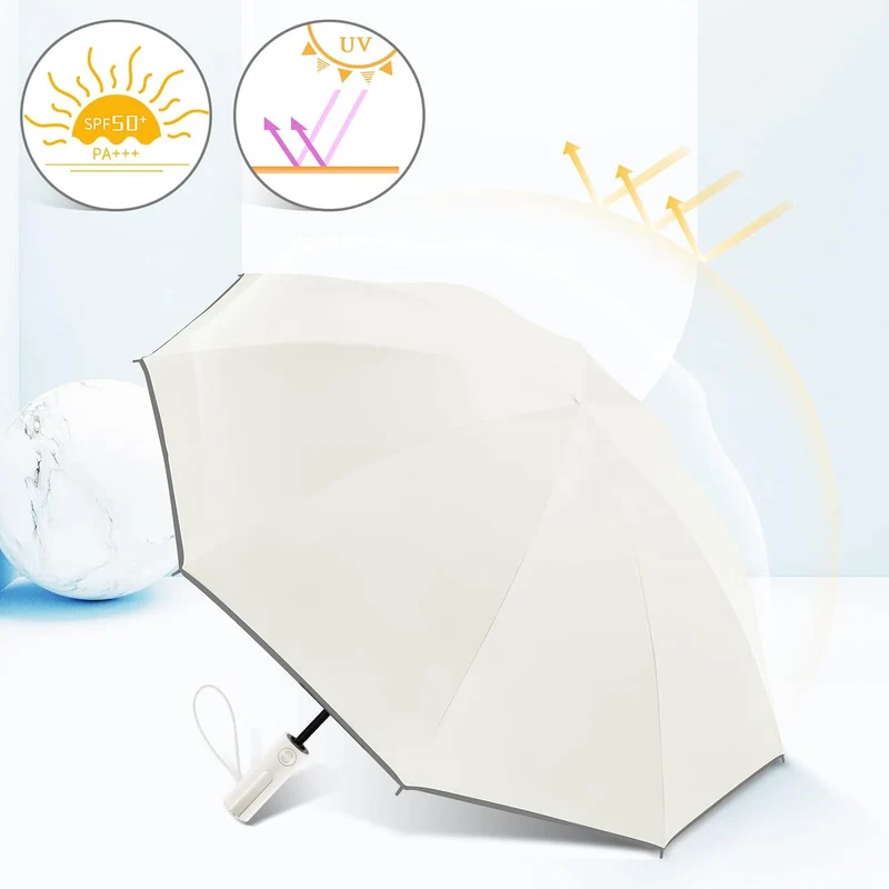Inverted Compact Umbrella Large Windproof Umbrellas With Reflective Stripe BEIGE