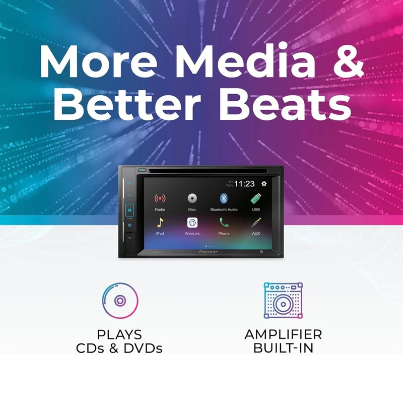 Pioneer 6.2" Resistive Touchscreen, 2Din Bluetooth, Backup Camera Compatible, AM/FM Radio,USB,13-Band EQ