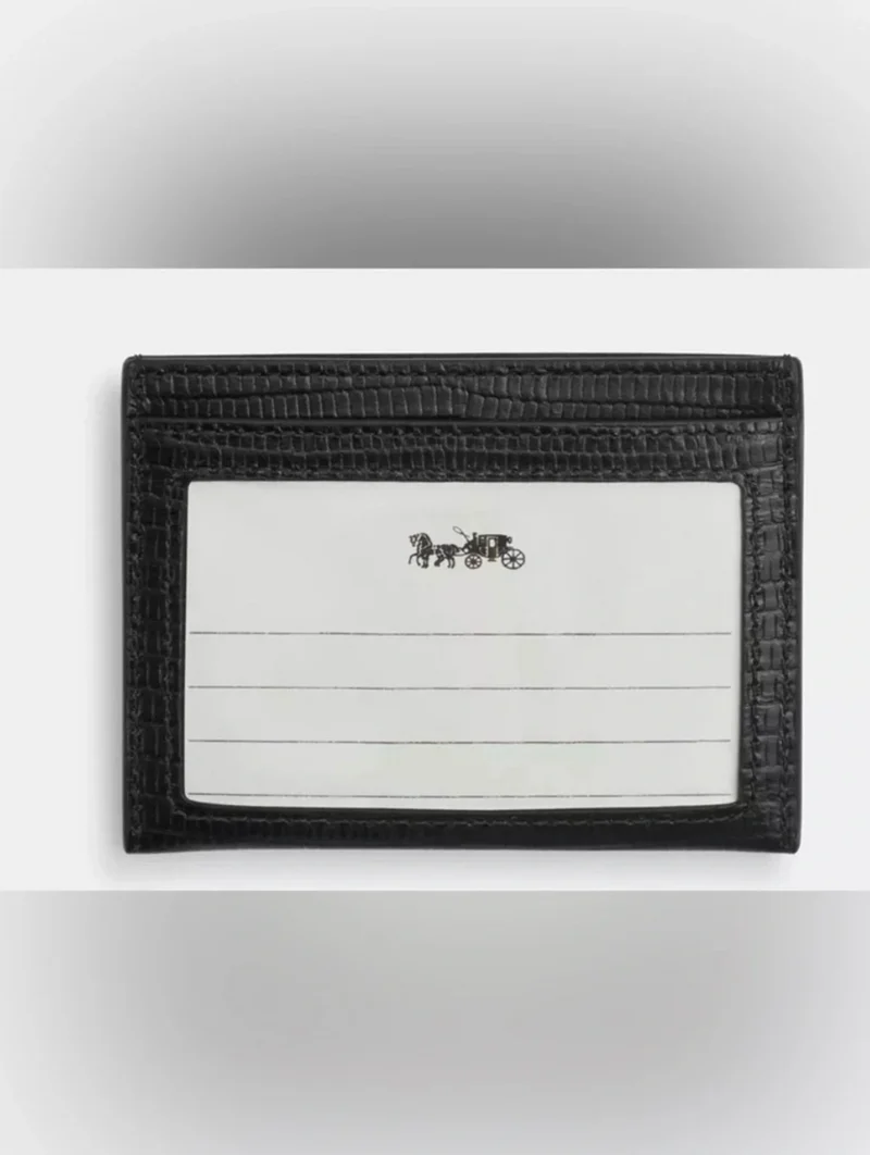Coach Black Embossed Leather Card Case Slim Wallet Credit Holder