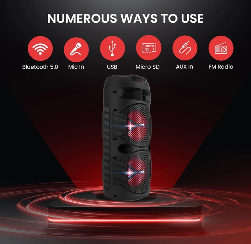 Rechargeable Portable Bluetooth PA Speaker 240W Dual 6.5" Indoor/Outdoor BT Karaoke Audio System-TWS, Party Lights, LED Display, FM/AUX/MP3/USB/SD, 6.5mm in, Carry Handle-Wireless Mic, Remote