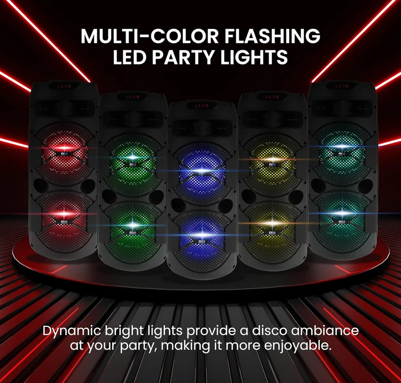 Rechargeable Portable Bluetooth PA Speaker 240W Dual 6.5" Indoor/Outdoor BT Karaoke Audio System-TWS, Party Lights, LED Display, FM/AUX/MP3/USB/SD, 6.5mm in, Carry Handle-Wireless Mic, Remote