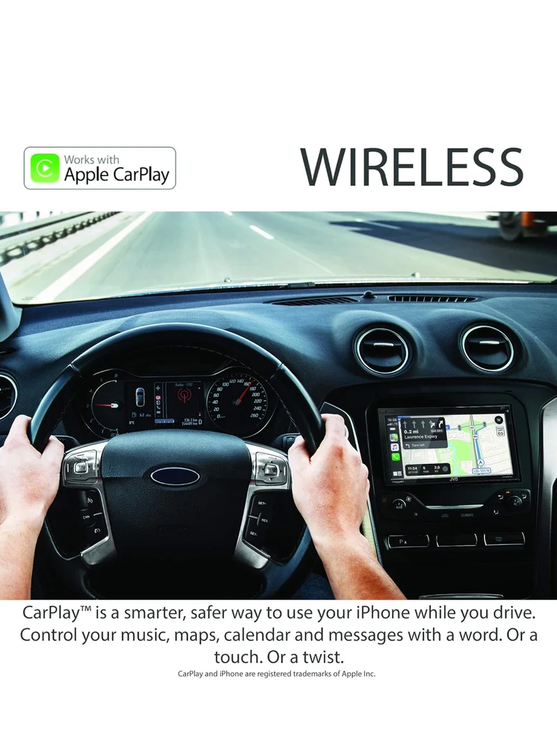 JVC Built in Wi-Fi for Wireless CarPlay Android Auto, 6.8" LCD Touchscreen Display, AM/FM, Bluetooth, MP3 Player, USB Port, Double DIN, 13-Band EQ, SiriusXM Car Radio