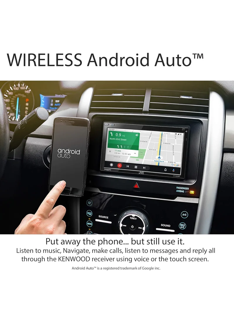 JVC Built in Wi-Fi for Wireless CarPlay Android Auto, 6.8" LCD Touchscreen Display, AM/FM, Bluetooth, MP3 Player, USB Port, Double DIN, 13-Band EQ, SiriusXM Car Radio