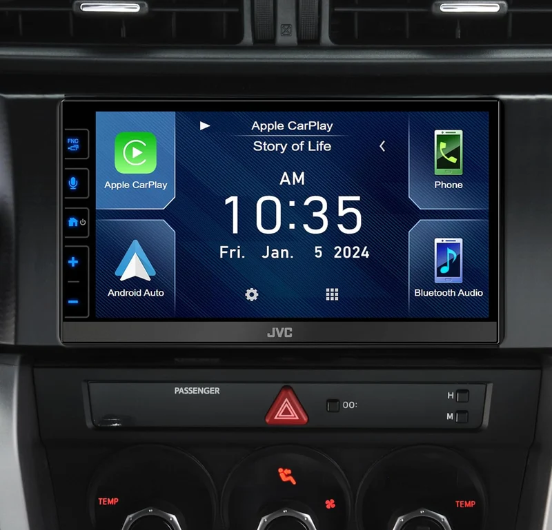 JVC Apple CarPlay Android Auto Digital Media Player, Double Din, 6.8 Inch LCD Touchscreen, AM/FM, HD Radio, Bluetooth, MP3 Player, USB Port, iDatalink Maestro, SiriusXM, Car Radio