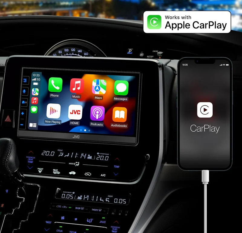 JVC Apple CarPlay Android Auto Digital Media Player, Double Din, 6.8 Inch LCD Touchscreen, AM/FM, HD Radio, Bluetooth, MP3 Player, USB Port, iDatalink Maestro, SiriusXM, Car Radio