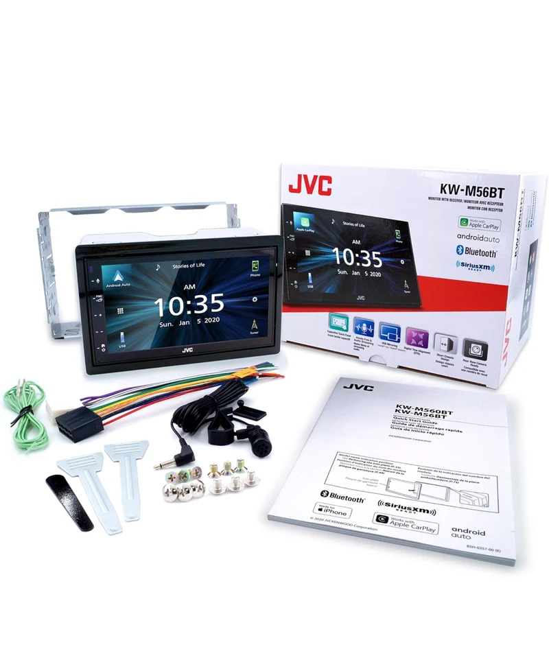JVC Apple CarPlay Android Auto Multimedia Player w/ 6.8" Capacitive Touchscreen, Bluetooth Audio and Hands Free Calling, MP3 Player, Double DIN, 13-Band EQ, SiriusXM, AM/FM Car Radio