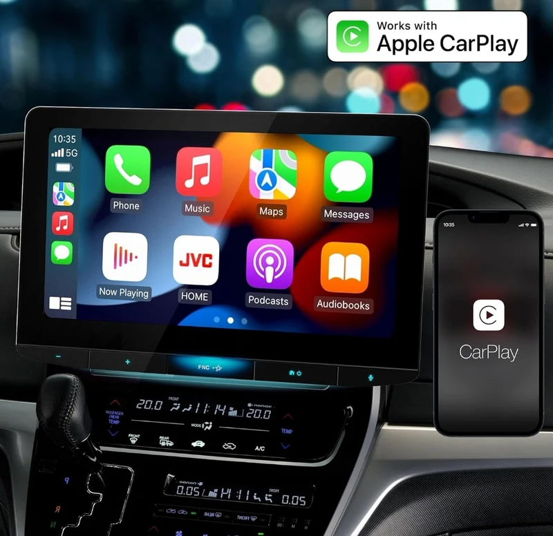JVC Bluetooth Car Stereo Receiver with USB Port –10.1" Floating Touchscreen HD Display, AM/FM Radio - MP3 Player - Double DIN - Waze-Ready with Apple CarPlay or Android Auto (Black)