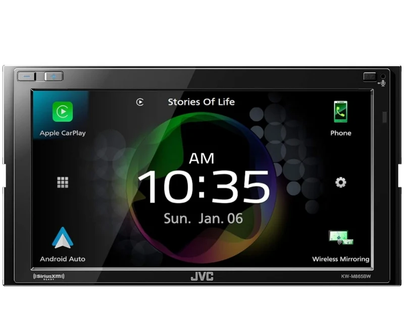 JVC Built in Wi-Fi for Wireless CarPlay Android Auto, 6.8" LCD Touchscreen Display, AM/FM, Bluetooth, MP3 Player, USB Port, Double DIN, 13-Band EQ, SiriusXM Car Radio