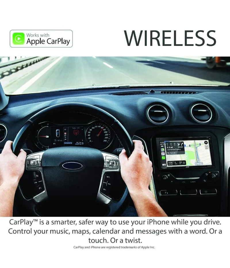 JVC Built in Wi-Fi for Wireless CarPlay Android Auto, 6.8" LCD Touchscreen Display, AM/FM, Bluetooth, MP3 Player, USB Port, Double DIN, 13-Band EQ, SiriusXM Car Radio