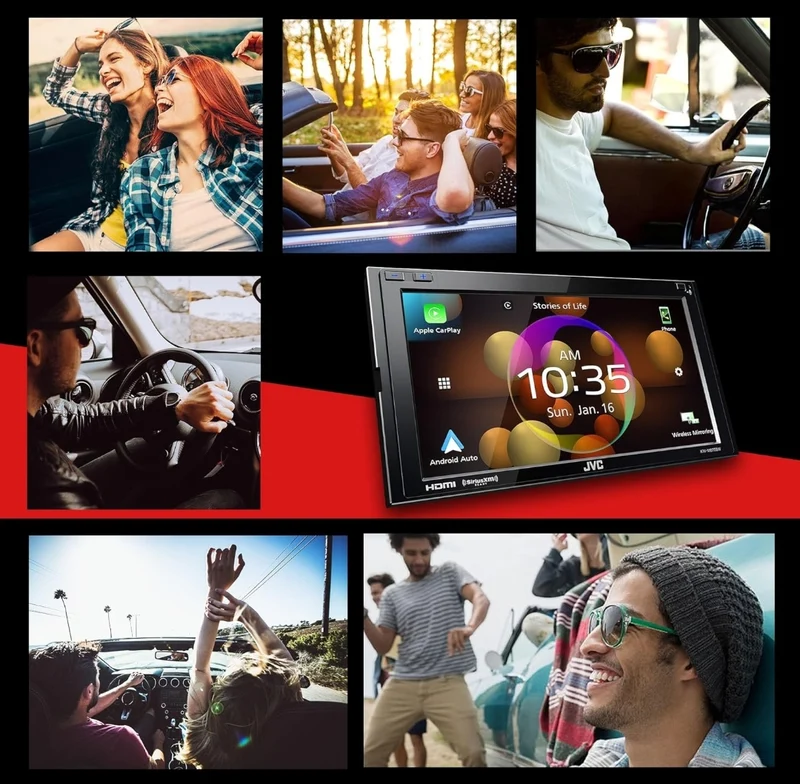 JVC Built in Wi-Fi for Wireless CarPlay Android Auto, 6.8" LCD Touchscreen Display, AM/FM, Bluetooth, MP3 Player, USB Port, Double DIN, 13-Band EQ, SiriusXM Car Radio