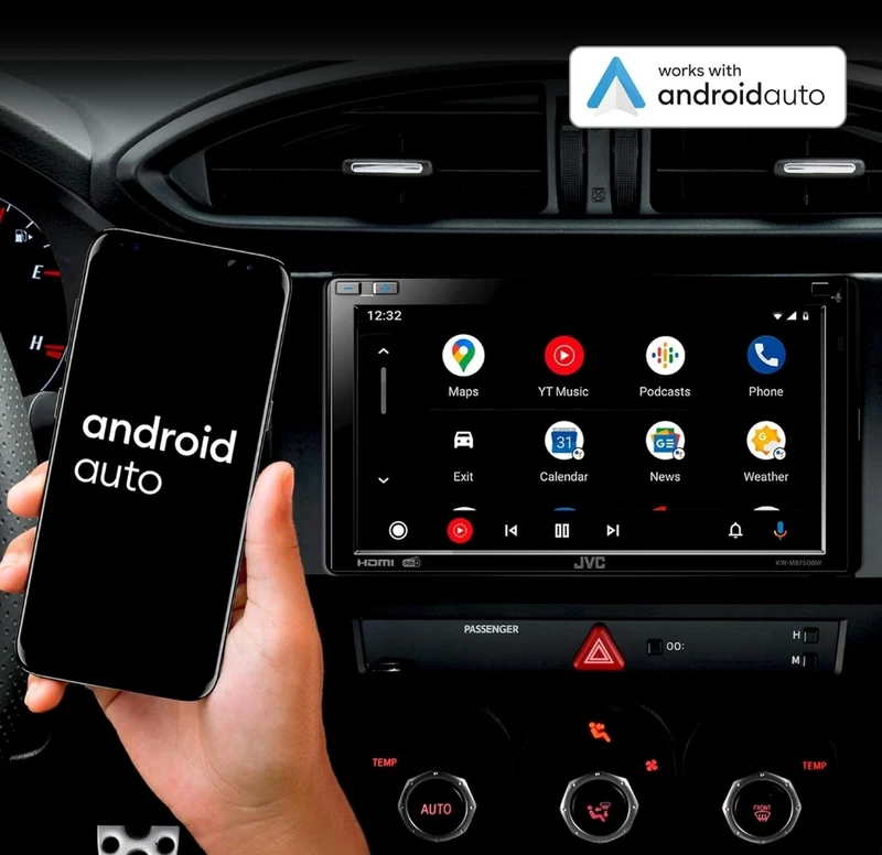 JVC Built in Wi-Fi for Wireless CarPlay Android Auto, 6.8" LCD Touchscreen Display, AM/FM, Bluetooth, MP3 Player, USB Port, Double DIN, 13-Band EQ, SiriusXM Car Radio