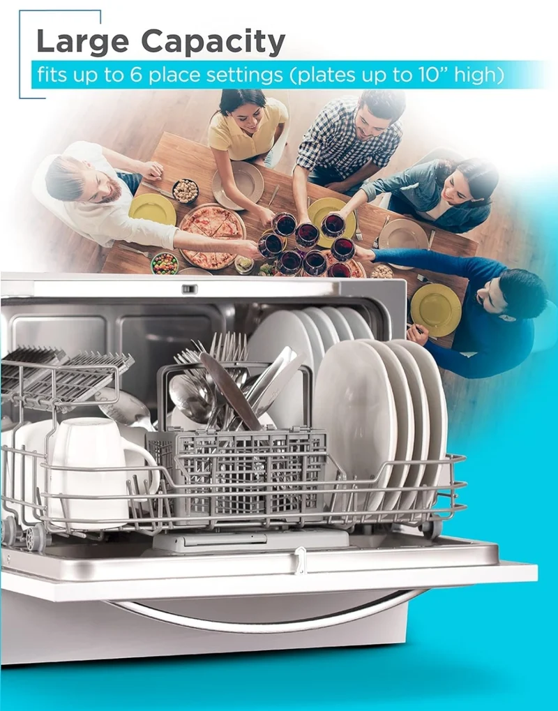 BLACK+DECKER BCD6W 6 Place Setting ENERGY STAR Portable Compact Countertop Dishwasher