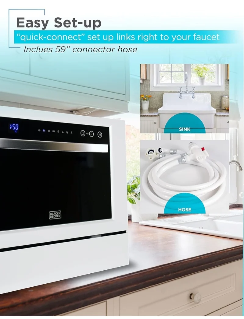 BLACK+DECKER BCD6W 6 Place Setting ENERGY STAR Portable Compact Countertop Dishwasher