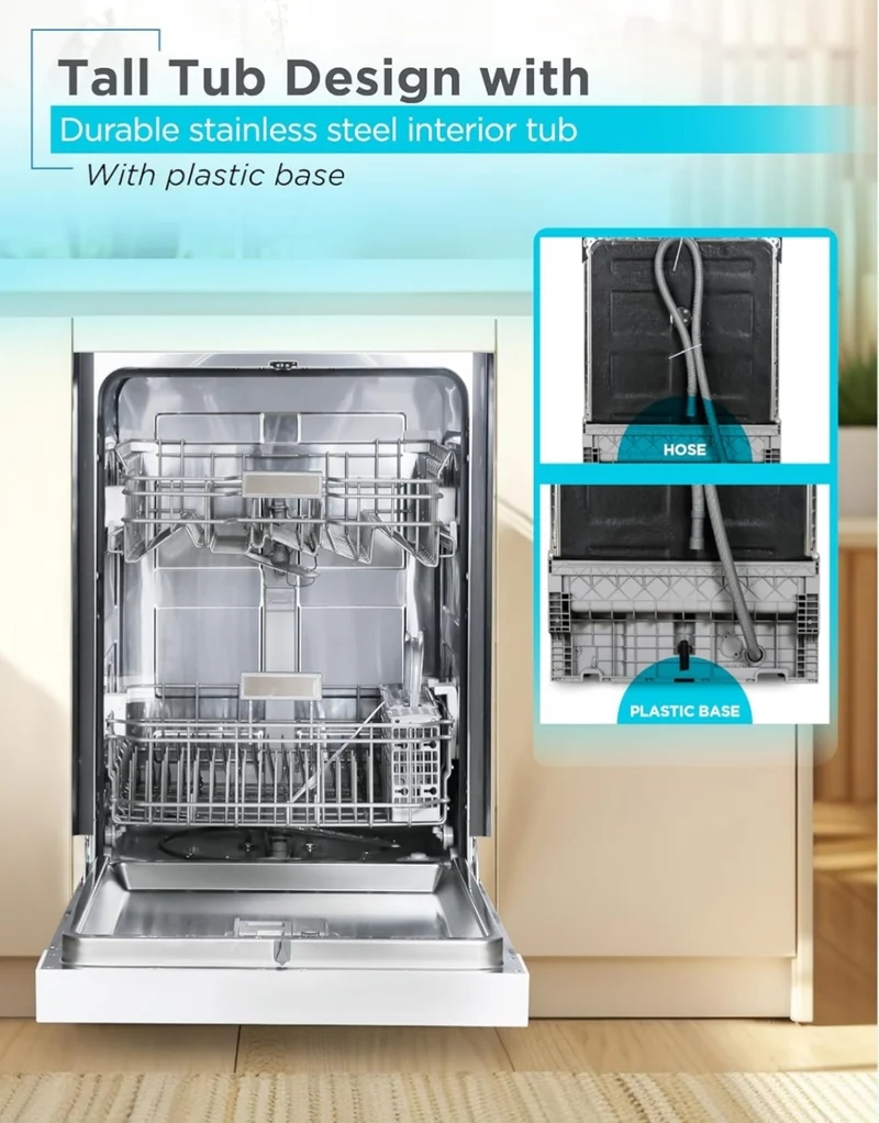 BLACK+DECKER 24" Built-In Dishwasher, 12-Place Setting Capacity with Stainless Steel Tub, Dish Washer with 5 Wash Programs and Smart Wash Cycle, ENERGY STAR Certified, BDW100MW, White