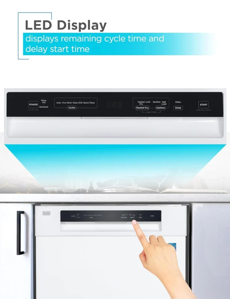 BLACK+DECKER 24" Built-In Dishwasher, 12-Place Setting Capacity with Stainless Steel Tub, Dish Washer with 5 Wash Programs and Smart Wash Cycle, ENERGY STAR Certified, BDW100MW, White