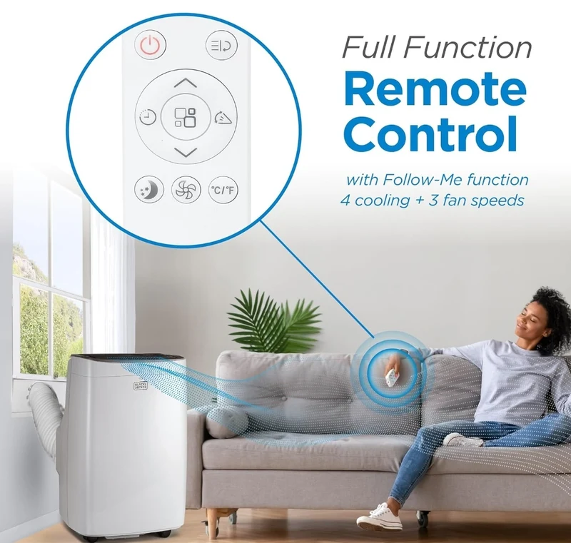 BLACK+DECKER 8,000 BTU Portable Air Conditioner for Rooms up to 350 Sq. with Remote Control, White