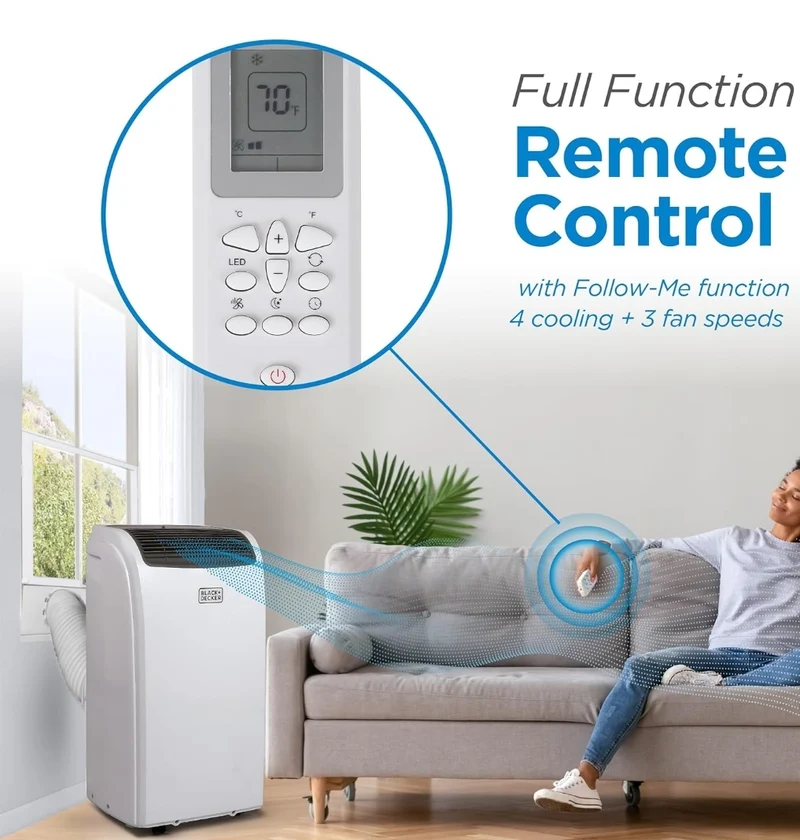 BLACK+DECKER Smart Portable Air Conditioner, 12,000 BTU for Rooms up to 550 Sq. Ft., Smart Portable AC with Follow Me Remote and Window Kit, BPACT12WT, White