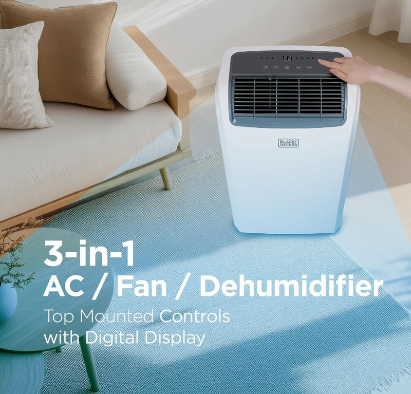 BLACK+DECKER Smart Portable Air Conditioner, 12,000 BTU for Rooms up to 550 Sq. Ft., Smart Portable AC with Follow Me Remote and Window Kit, BPACT12WT, White