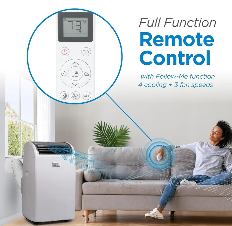 BLACK+DECKER Smart Portable Air Conditioner, 14,000 BTU for Rooms up to 700 Sq. Ft., Smart Portable AC with Follow Me Remote and Window Kit, BPACT14WT, White