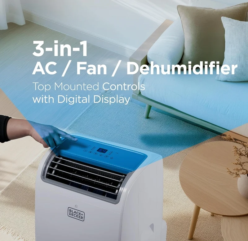 BLACK+DECKER Smart Portable Air Conditioner, 14,000 BTU for Rooms up to 700 Sq. Ft., Smart Portable AC with Follow Me Remote and Window Kit, BPACT14WT, White