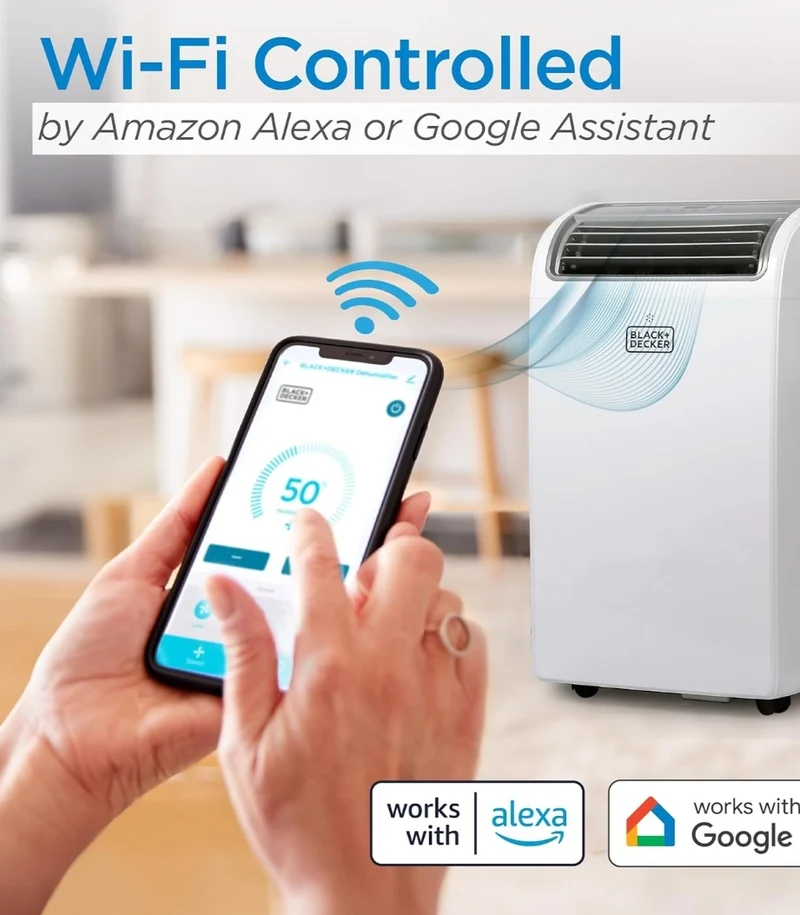 BLACK+DECKER Smart Portable Air Conditioner with Heat, 14,000 BTU Cooling, 12,000 BTU Heating for Rooms up to 700 Sq. Ft., Follow Me Remote, BPACT14HWT, White