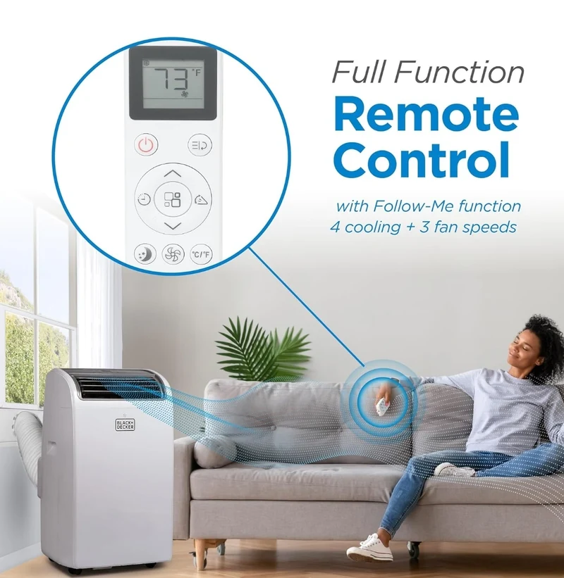 BLACK+DECKER Smart Portable Air Conditioner with Heat, 14,000 BTU Cooling, 12,000 BTU Heating for Rooms up to 700 Sq. Ft., Follow Me Remote, BPACT14HWT, White