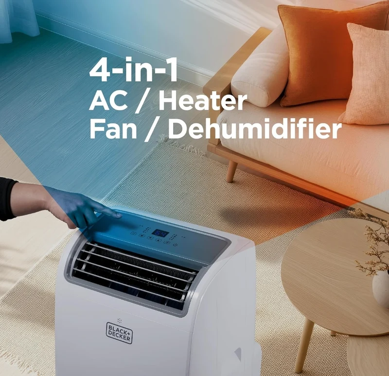 BLACK+DECKER Smart Portable Air Conditioner with Heat, 14,000 BTU Cooling, 12,000 BTU Heating for Rooms up to 700 Sq. Ft., Follow Me Remote, BPACT14HWT, White