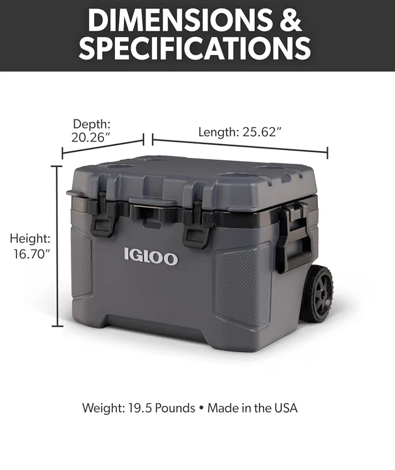 Igloo Trailmate 52Qt Wheeled Cooler, Insulated Hard Shell Ice Chest - Carbonite