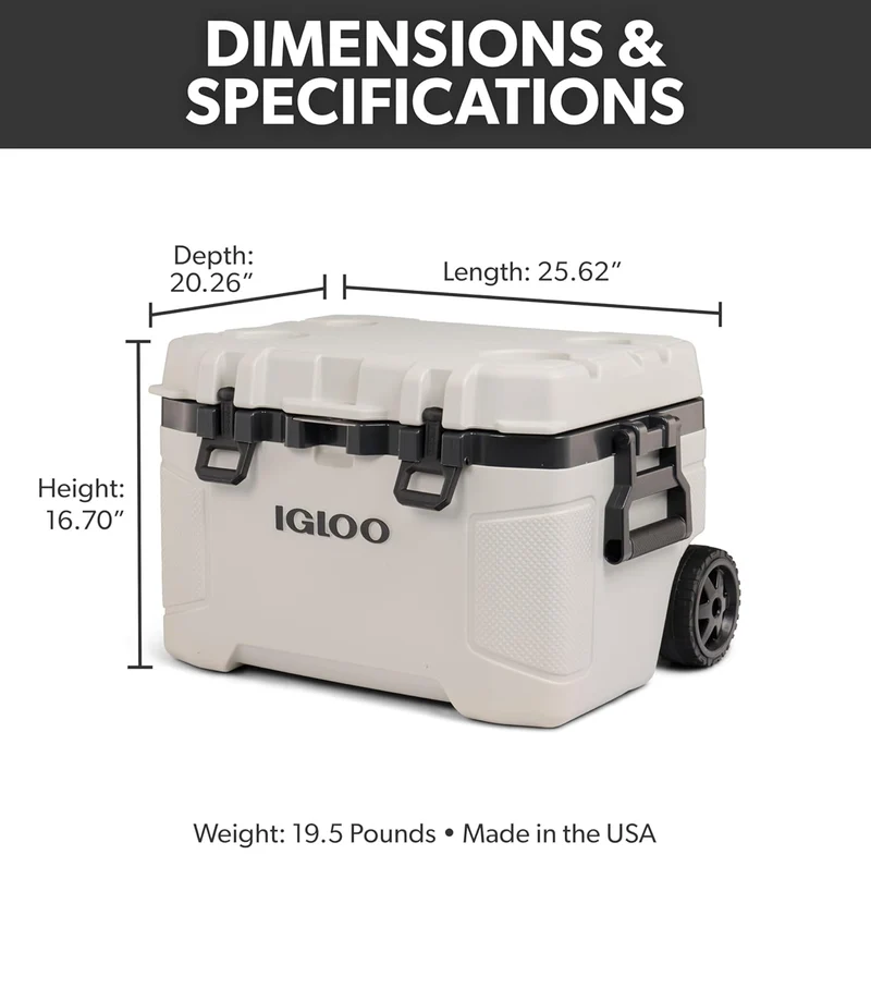 Igloo Trailmate 52Qt Wheeled Cooler, Insulated Hard Shell Ice Chest - Bone