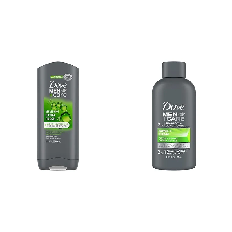 Dove Men Extra Fresh 13.5oz Body Wash & 3oz 2-in-1 Shampoo Conditioner for Men's Skin & Hair