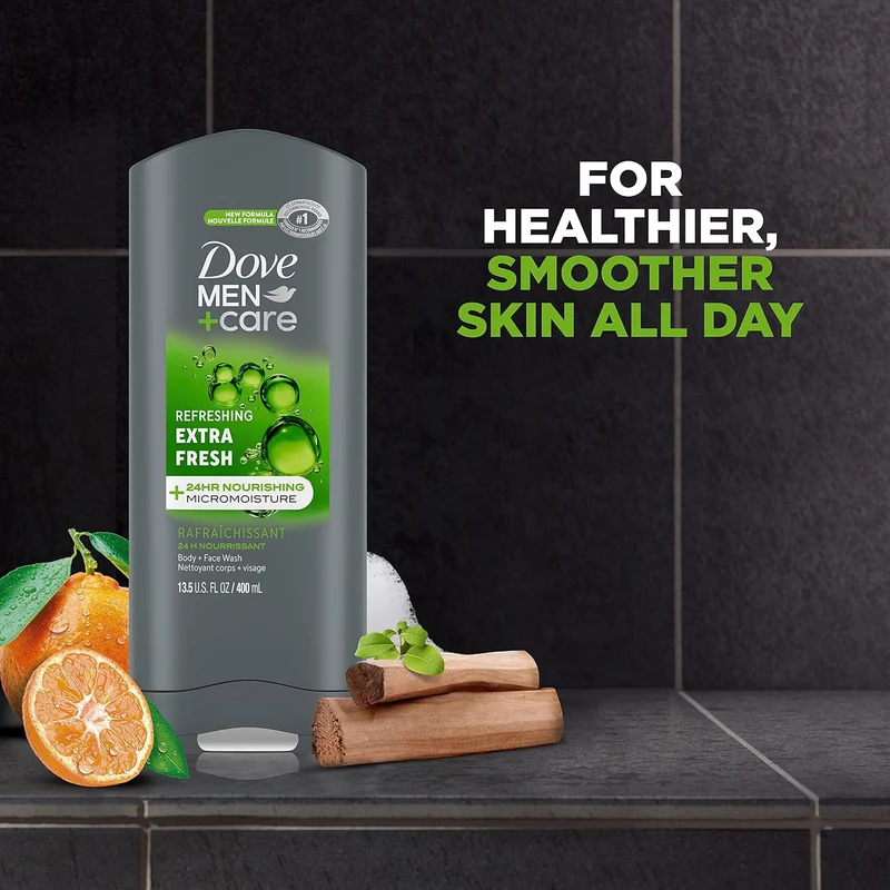 Dove Men Extra Fresh 13.5oz Body Wash & 3oz 2-in-1 Shampoo Conditioner for Men's Skin & Hair
