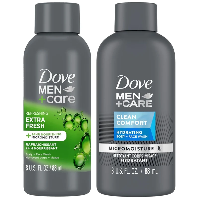 Dove Men+Care Body & Face Wash Variety Extra Fresh + Clean Comfort, Travel Essentials, 3 Oz (Pack of 2)